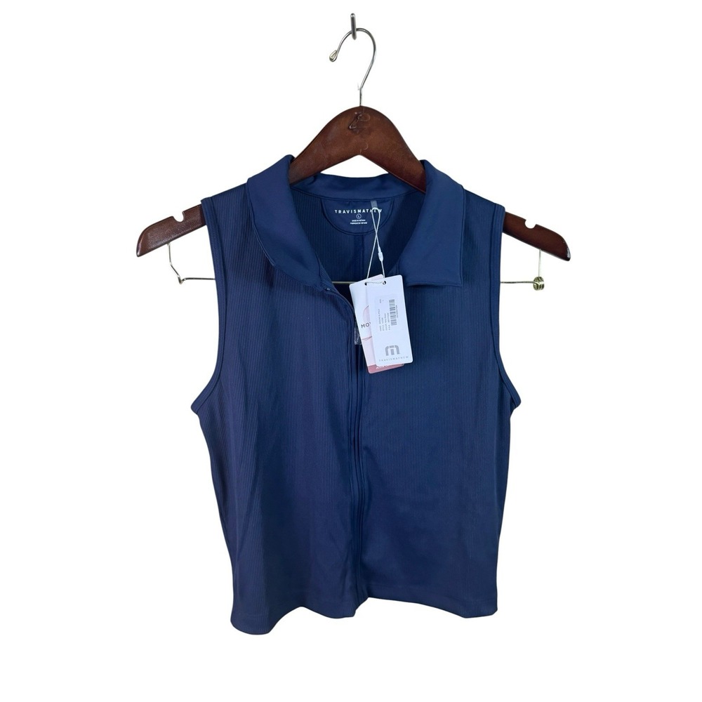 Travis Mathew Moveknit Zip Sleeveless Polo Blue Full Zip Size Large New